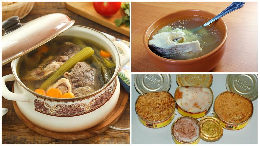 Forbidden food in case of gout - rich meat and fish soups, canned food